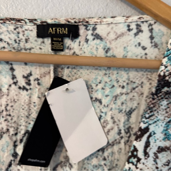 New AFRM Long Sleeve Midi Dress, Aqua All-Over Snake Print, Size Medium - Picture 13 of 16